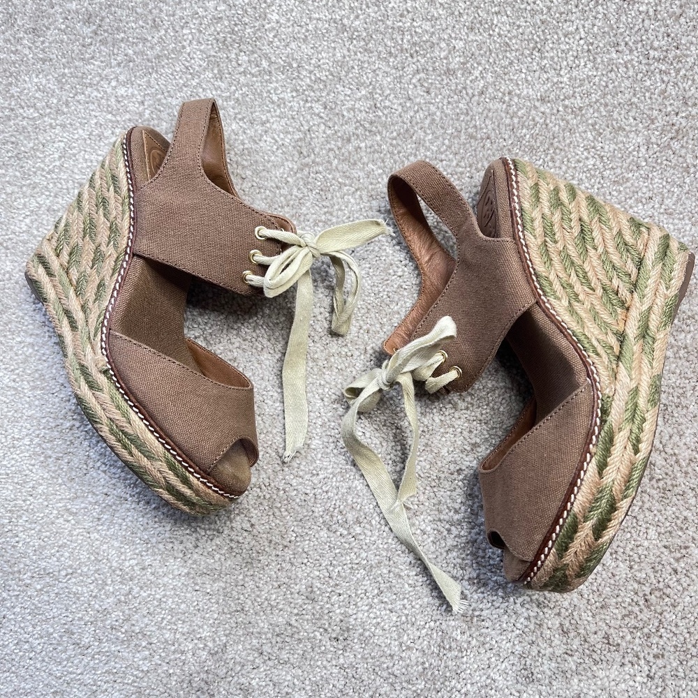 Tory Burch Linley Espadrille Wedges Heels Sandals Shoes Tan 8